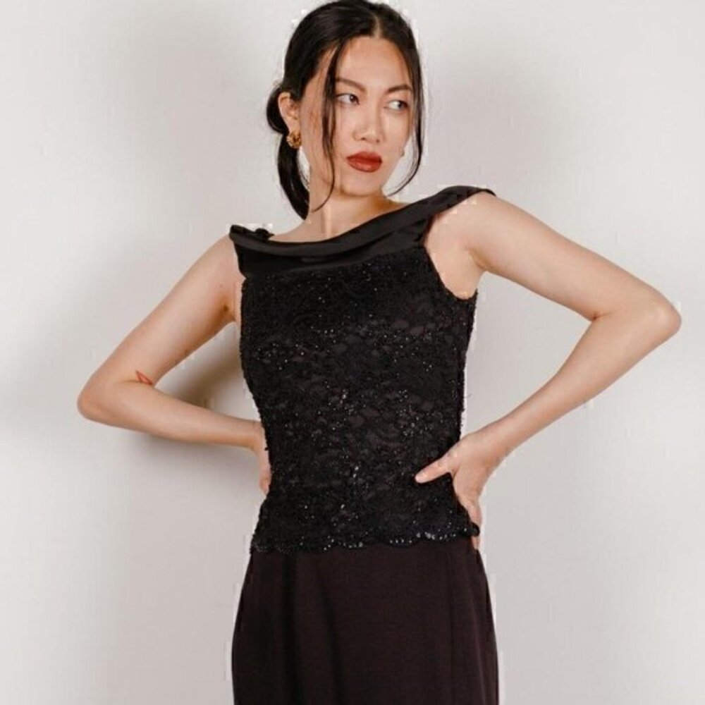Vintage Vie by Victoria Royal Strapless Lace Beaded Sequin Cowl Neck Top